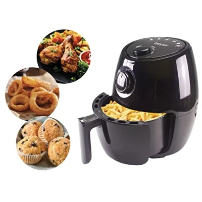 Image de BEPER P101FRI001 Friteuse à air chaud, sans huile, minuterie et température réglable, récipient grille amovibles, 2 litres de capacité, 1000 W puissance, noir