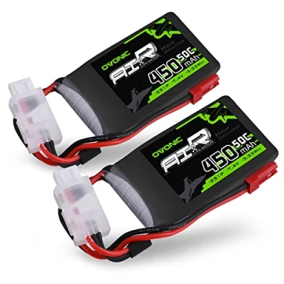 Image de OVONIC 2s Lipo Batterie 7.4V 450mAh 50C avec Prise JST pour 250 RC Hélicoptère Petit Avion Micro FPV Racing Drone Quadcopter (2pcs)