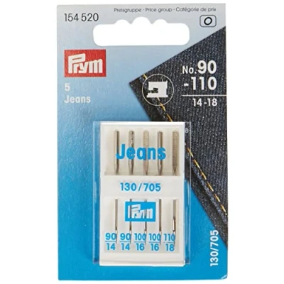 Image de Prym Aiguilles de Machine, Acier, Argent, Jeans, 130/705, No. 90 110, Set 5 Pièces