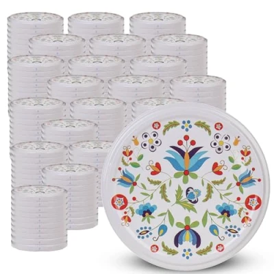 Image de KADAX Lot de 200 couvercles à visser Diamètre : 82 mm En métal Avec 6 dents d&#039;encliquetage Couvercle rechange pour les bocaux conserve Motif fleurs