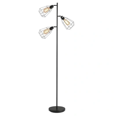 Image de HOMCOM Lampadaire design industriel 3 ampoules max. 40 W abat jour cage métal noir