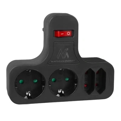 Image de Prise de courant quadruple avec interrupteur marche/arrêt Maclean MCE224 G/B pied stabilisateur type schuko 2x2,5A, 2x16A