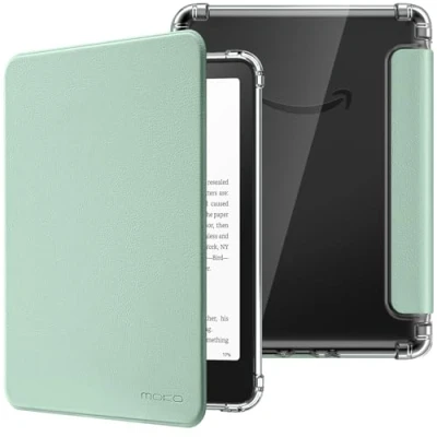 Image de MoKo Coque pour 7&quot; Kindle Paperwhite 12 Gén Modèle 2024 et Colorsoft Signature Edition 2024, Étui de Protection Ultra Clair en TPU Souple Transparent avec Auto Réveil/Sommeil, Agave Vert