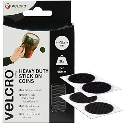 Image de Pastilles auto adhésives ultra fortes Stick Onn Velcro VEL EC60248 Noir 45 mm Pack de 6 paire