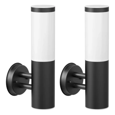 Image de ledscom.de 2 pièces Applique PORU pour l&#039;extérieur, IP44, acier inoxydable, noir mat, ronde, 1x E27 max. 40W