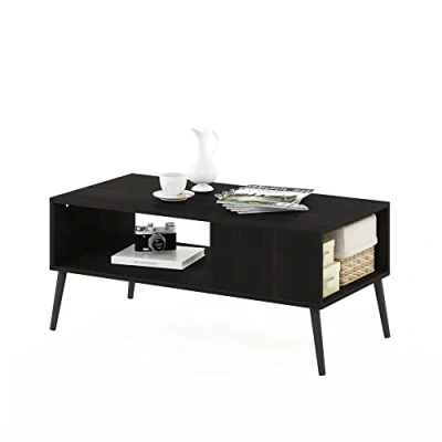 Image de Furinno Claude Table Basse Style Milieu du Siècle avec Pieds en Bois, Engineered Wood, Expresso, 50,01 (D) x 100 (W) 45,01 (H) cm