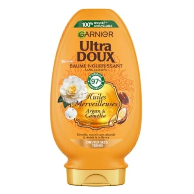 Image de Garnier Ultra Doux Après Shampooing Démêlant Nourrissant Enrichi en Huile d&#039;Argan &amp; Camélia Pour Cheveux Secs à Très Secs, et Ternes Huiles Merveilleuses 360 ml