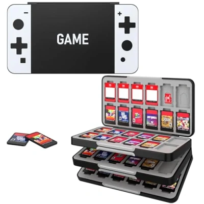 Image de MoKo Étui de Rangement pour Cartes Jeu Compatible avec Nintendo Switch OLED 2021/Switch/Switch Lite, Boîte en Silicone 72 Fentes Protection Organisateur Rangement, Noir &amp; Blanc