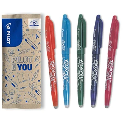 Image de PILOT Lot de 5 Frixion Ball Stylo roller effaçable à encre thermosensible rechargeable avec du plastique recyclé Orange, Turquoise, Bleu, Vert, Rose Pointe moyenne