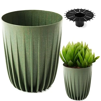 Image de Konzept 11 pot de fleurs haut 14 cm diamètre, grand pour extérieur, balcon, cache avec insert, vert