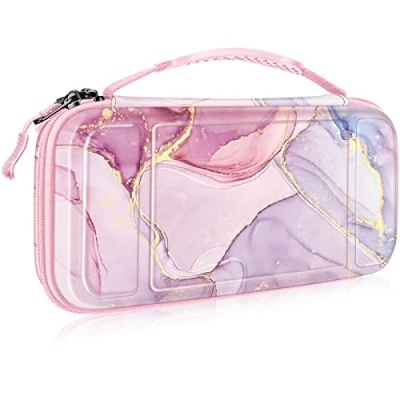 Image de FINTIE Etui pour Nintendo Switch / Modèle OLED Sacoche de Rangement Zippée Anti Choc Housse Transport en EVA, Voyage Console avec 10 Emplacements Cartes Jeu, Scintillant