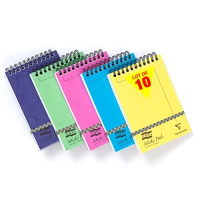 Image de Clairefontaine 4937Z Lot de 10 Blocs à Spirale en Tête avec Midi Pad Europa 10,2x15,2 cm 200 Pages Détachables Lignées Couvertures Carte Lustrée Couleurs Aléatoires