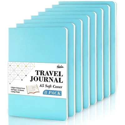 Image de Feela 8 Carnet Souple A5, Carnets de Notes A5 à Couverture Souple, Page Ligné, Cahier Note pour Bureau Ecole Affaires Fournitures Scolaires Prise Ecriture Notebook, 21x14cm,Bleu Clair