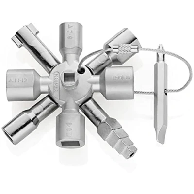 Image de KNIPEX TwinKey® clé universelle pour armoires de commande, tous systèmes fermeture usuels, 10 profilés, 2 croix, 1 clé, universelle, 00 11 01