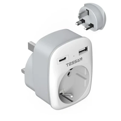 Image de TESSAN Adaptateur Prise Anglaise, Anglaise Francais avec 2 USB, Type G, UK, Irlande, G pour Angleterre Malte Malaisie Vietnam Chypre