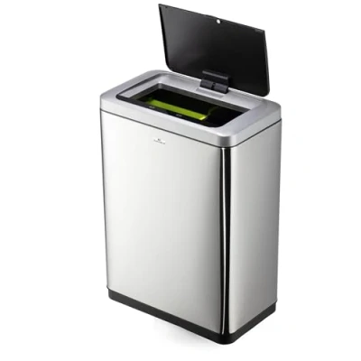Image de DURABLE Poubelle Automatique No Touch Duo 2 x 20 L Ouverture sans Contact Deux Bacs Amovibles pour Séparer les Déchets Argent Métallisé