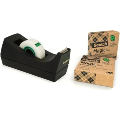 Image de Scotch Distributeur de Ruban Adhésif Pondéré Rechargeable C60, Noir 100 % recyclée avec 1 Rouleau Magic &quot;Un Choix Plus Vert&quot;, 19mm x 33m Idéal pour le Bureau et la Maison