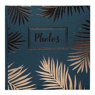 Image de Exacompta Réf. 16307E Album photos Livre PALMA 60 30 Pages Noires Format 25x25 cm couverture papier coloré bleu avec des effets brillants et un motif de feuilles palmier