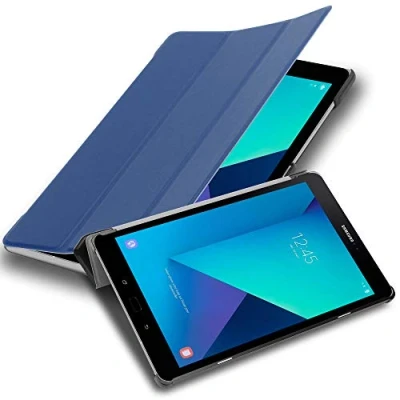 Image de Cadorabo Coque Tablette pour Samsung Galaxy Tab S3 (9.7&quot; Zoll) SM T820N / T825N en Bleu FONCÉ Jersey Housse Protection Très Fine Similicuir Style Livre avec Auto Wake Up et Stand Horizontal