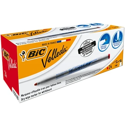Image de BIC Velleda 1721 Feutres pour Tableau Blanc Effaçables à Sec Pointe Conique Fine Rouge, Boîte de 24