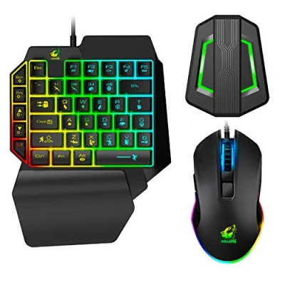 Image de clavier et souris de jeu à une main, rétroéclairé arc en ciel sensation mécanique + RVB convertisseur par LED pour Nintendo Switch/XboxOne/PS4/PS3/PC (noir)