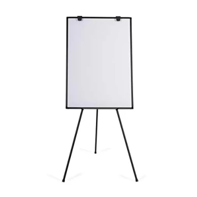 Image de BoardsPlus Chevalet trépied, cadre en aluminium noir, tableau blanc magnétique à hauteur réglable, 70 x 100 180 cm