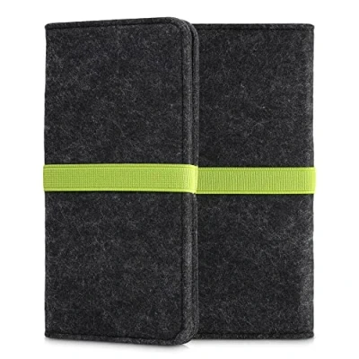 Image de kwmobile Étui Porte Monnaie en Feutre pour Smartphone Pochette de Protection Universelle 17,2 x 8 cm Housse avec élastique Gris foncé Vert Fuchsia