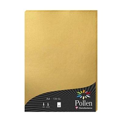 Image de Clairefontaine 4200C Étui de 50 Feuilles Format A4 (21x29,7cm) 120g/m² Coloris Or Papier d&#039;Invitation Evènements et Correspondance Gamme Pollen Premium Lisse