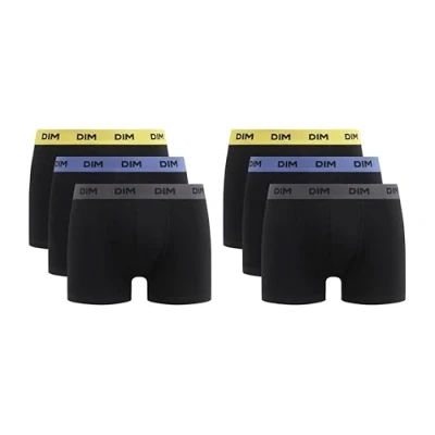 Image de DIM Boxer Homme Mix and Colors Coton Stretch Confort x6, Noir ceinture jaune/bleu/gris, L