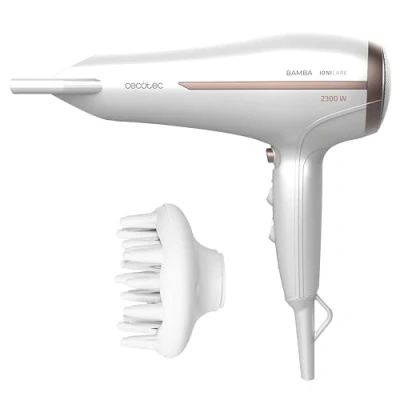 Image de Cecotec Sèche Cheveux Bamba IoniCare 5200 Aura. Technologie Ionique réelle avec un grand débit d&#039;air, Fonction d&#039;air froid, Buse de précision, 2300W (1,8 mètres fil, Blanc)