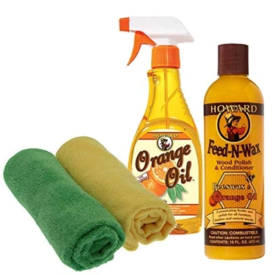 Image de Howard Feed N Wax 1 huile d&#039;orange et (473 ml) avec 2 chiffons en microfibre