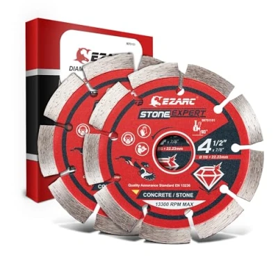 Image de EZARC Disque Diamant 115 mm, 2 PC à Tronçonner Diamanté Segmenté, Pour la Coupe Sec et Humide de Béton Granit, Pierre, Brique, Marbre, etc.