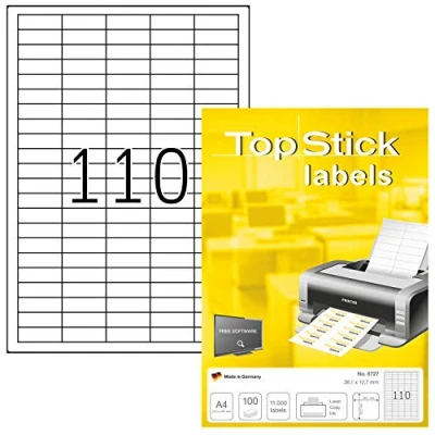 Image de TopStick Pochette de 11000 étiquettes autocollantes multi usages (38,1 x 12,7 mm) Personnalisables et imprimables, Impression laser / jet d&#039;encre, (8727)