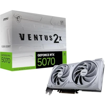Image de MSI NVIDIA GeForce RTX 5070 12G Ventus 2X OC White Carte Graphique Gaming GDDR7 192 Bits, Fréquence Boost jusqu&#039;à 2557 MHz, PCIe Gen 5, DLSS 4, DP 2.1 x 3, HDMI 1, SFF Ready