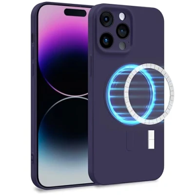 Image de MyGadget Coque Silicone [ Compatible avec MagSafe ] Apple iPhone 14 Pro Max Case TPU Souple &amp; Soft Doublure Microfibre Cover Protection Violet