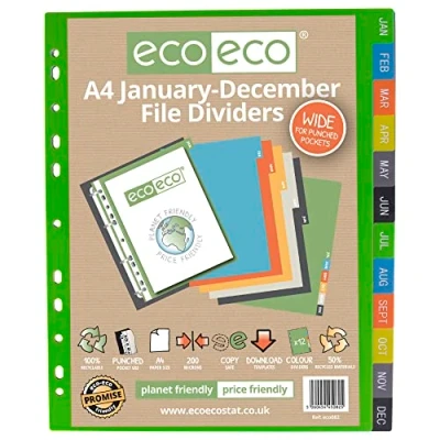 Image de eco A4 50% Recyclé Janvier Décembre Grand Index Intercalaires de Fichiers eco082