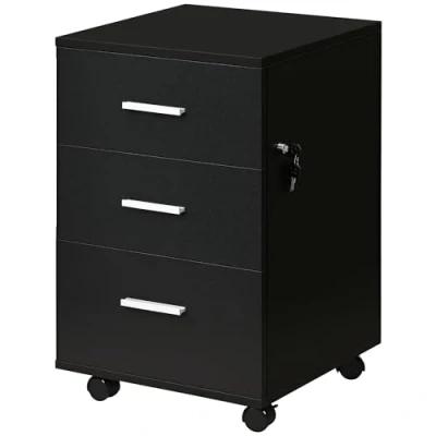 Image de Vinsetto Caisson de Bureau Rangement sur roulettes 3 Tiroirs Verrouillables 40 x 61,5 cm Noir