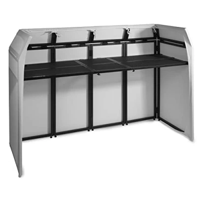 Image de Vonyx DB5 Pro Stand DJ Repliable 7 Panneaux, Blanc ou Noir, Table Pliable Attachée, Cadre en Aluminium Livré avec Sacs de Sransport, Idéal Mobiles