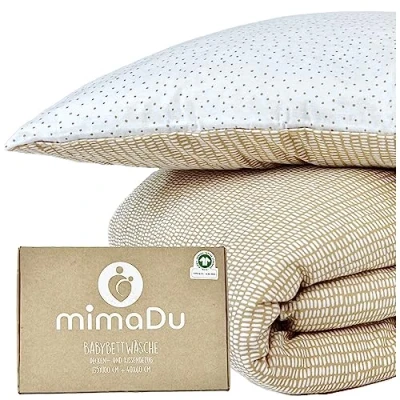 Image de mimaDu Linge de lit Bebe Parure parures Lits bébé Housse Couette 100x135cm + taie d’Oreiller 40x60cm 100% Coton (Sand Set 100x135 40x60cm)