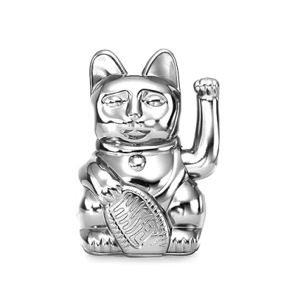 Image de DONKEY Lucky Cat Cosmic Edition Mercury Shiny Silver Chat Maneki Neko 15 cm dans un emballage cadeau