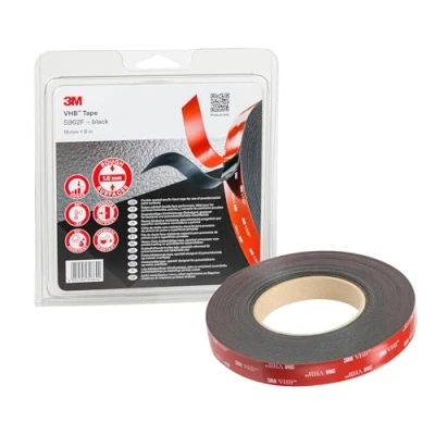 Image de 3M VHB 5952F, Ruban Adhésif Mousse Double Face Excellente Adhésion À La Plupart Des Peintures Poudre, Métaux, Verre, Bois Vernis, Polycarbonate, ABS Noir, 8 m x 19 mm 1.6