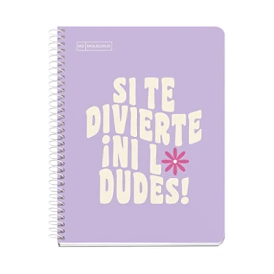Image de Miquelrius Carnet Message, 1 Bande Couleur, A5, 100 Feuilles 7 mm Règles Horizontales, Papier 90 g, 2 Trous, Couverture Carton Rigide, Couleur Lavande