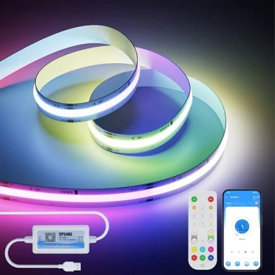Image de OULARA Bande LED RVB Smart IC USB COB 5 V Adressable par pixel 3 m RGB Couleur changeante Fonction d&#039;éclairage avec Alexa/Google Assistant Mode musique pour fête DIY