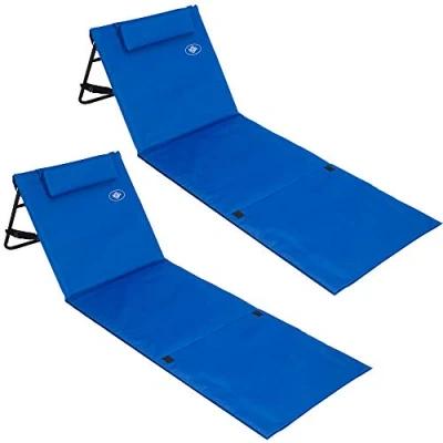 Image de 2x Matelas de plage bleu 158 x 56 45,5cm Tapis avec dossier et sangle
