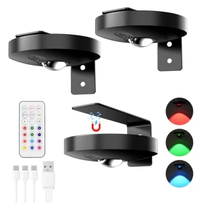 Image de Eclairage Led Cuisine sous Meuble Sans Fil, RGB Rechargeable Spot 12 couleurs de lumière, Intensité Variable, Fonction Minuterie, Lampe Placard pour les Placards (RGB)