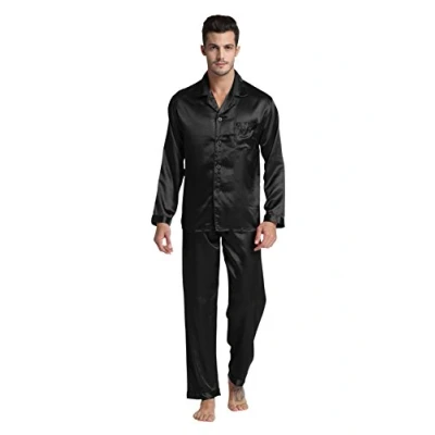 Image de Hommes de Pyjama, Satin Vêtements Manches Longues Ensemble Pyjama pour par Tony &amp; Candice (XL, Noir)