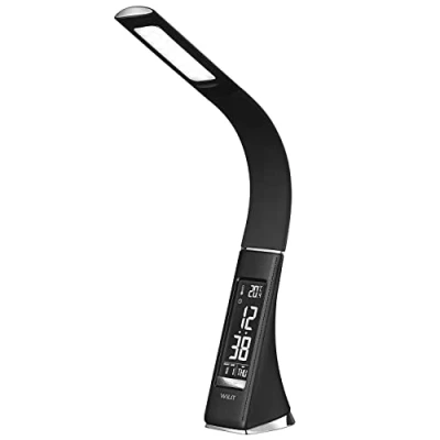Image de WILIT Lampe de Bureau Led, Chevet Tactile avec 3 Niveaux Luminosité, Table LED Écran à Intensité Variable, Réveil, Calendrier, Affichage la Température, Noir