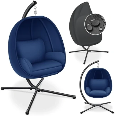 Image de KESSER® Fauteuil Suspendu de Luxe avec Structure et Coussin d&#039;assise Moelleux Panier intérieur extérieur Balançoire Jardin Chaise Suspendue