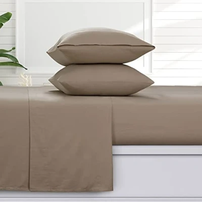Image de Tribeca Living Parure de lit en Flanelle 170 g/m² avec Poche très Profonde et Drap Plat surdimensionné, 100% Coton, Super Doux, Chaud Confortable, pour Simple XL, Camel