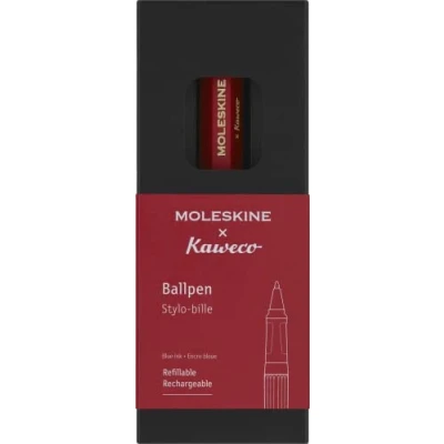 Image de Moleskine x Kaweco Stylo à Bille Rechargeable en Plastique ABS pour Écrivains, Preneurs de Notes, Recharge 1,0 mm avec Encre Bleue Incluse, Couleur Rouge